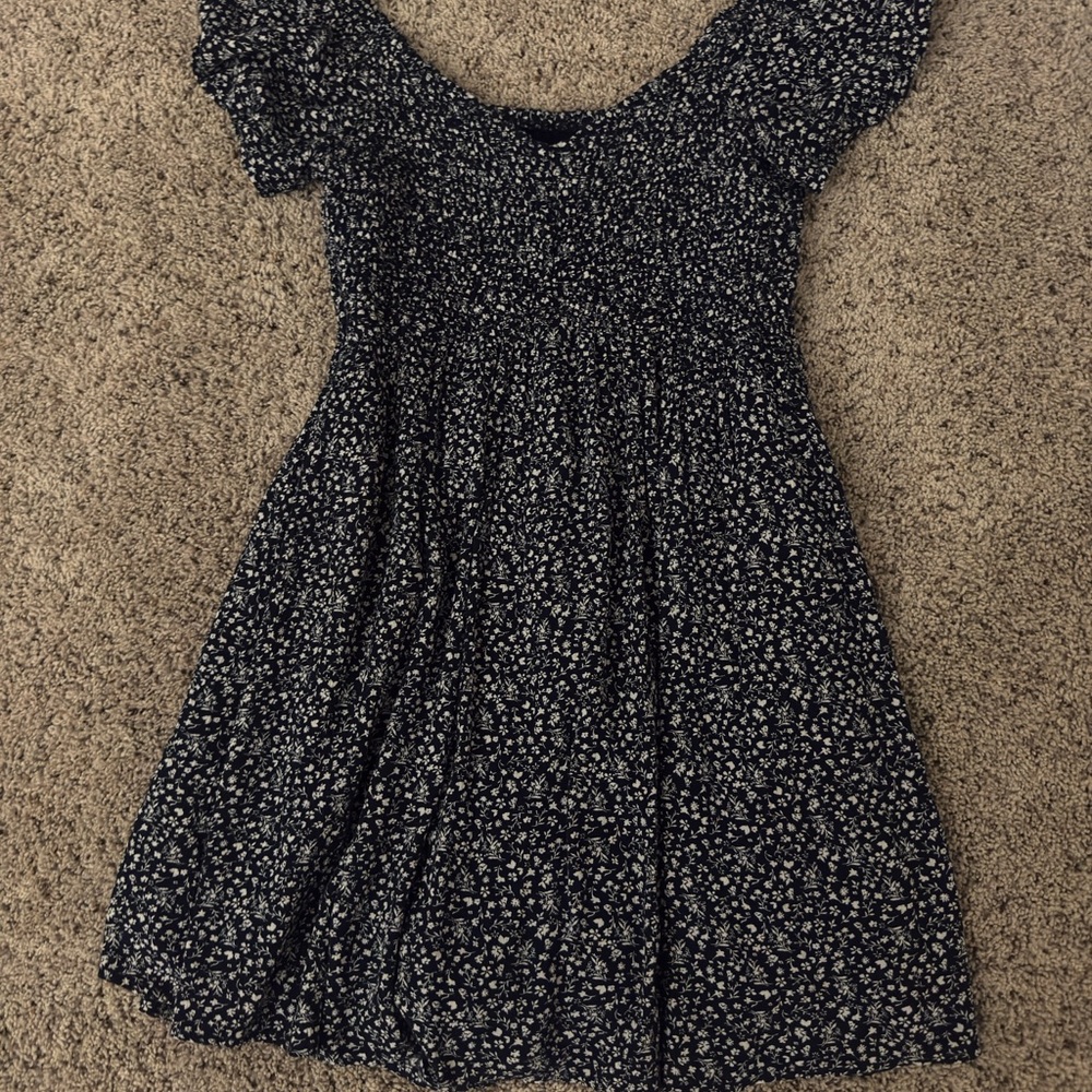 Hollister Navy and White Patterned Dress